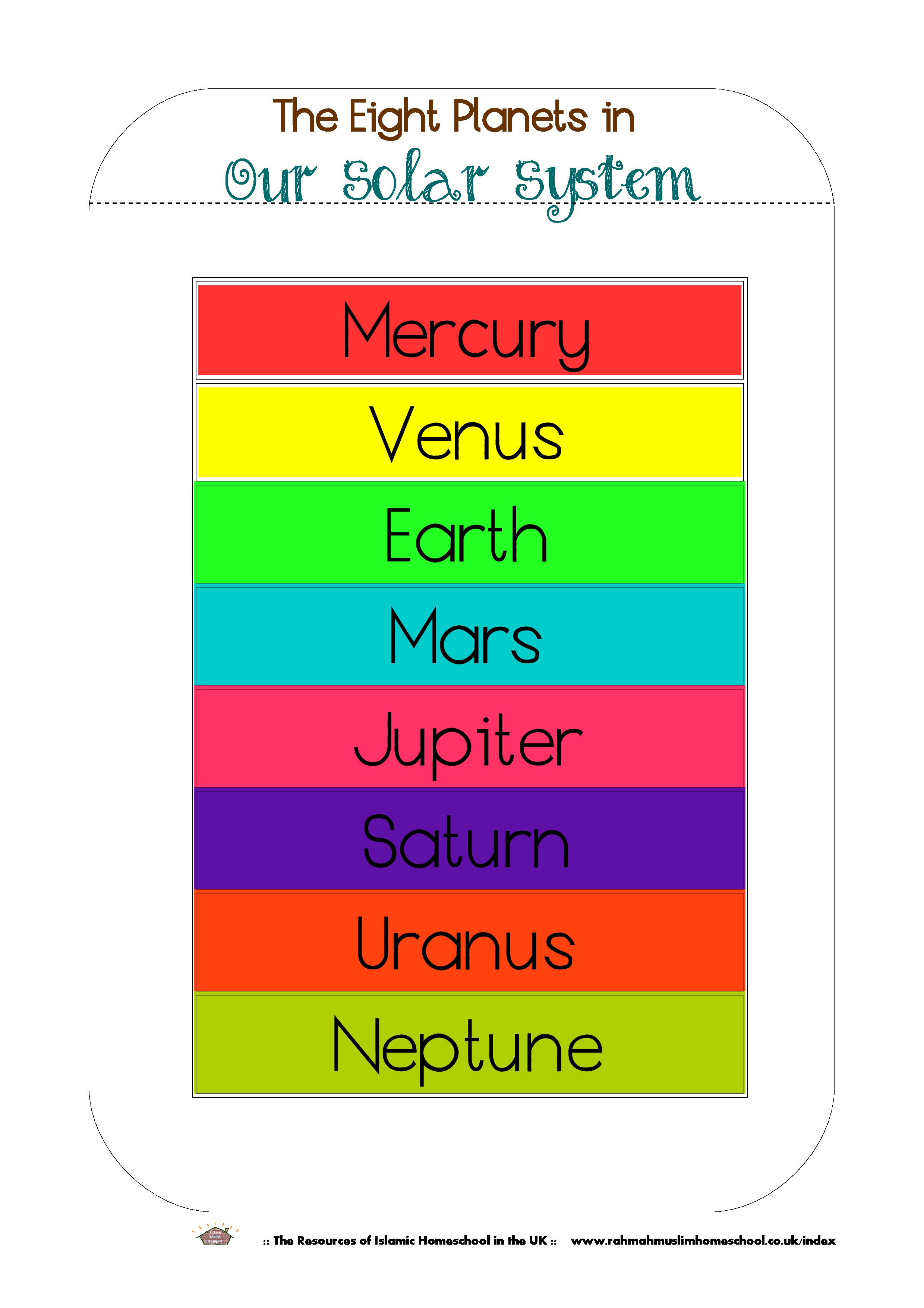 solar system in order with names and the color