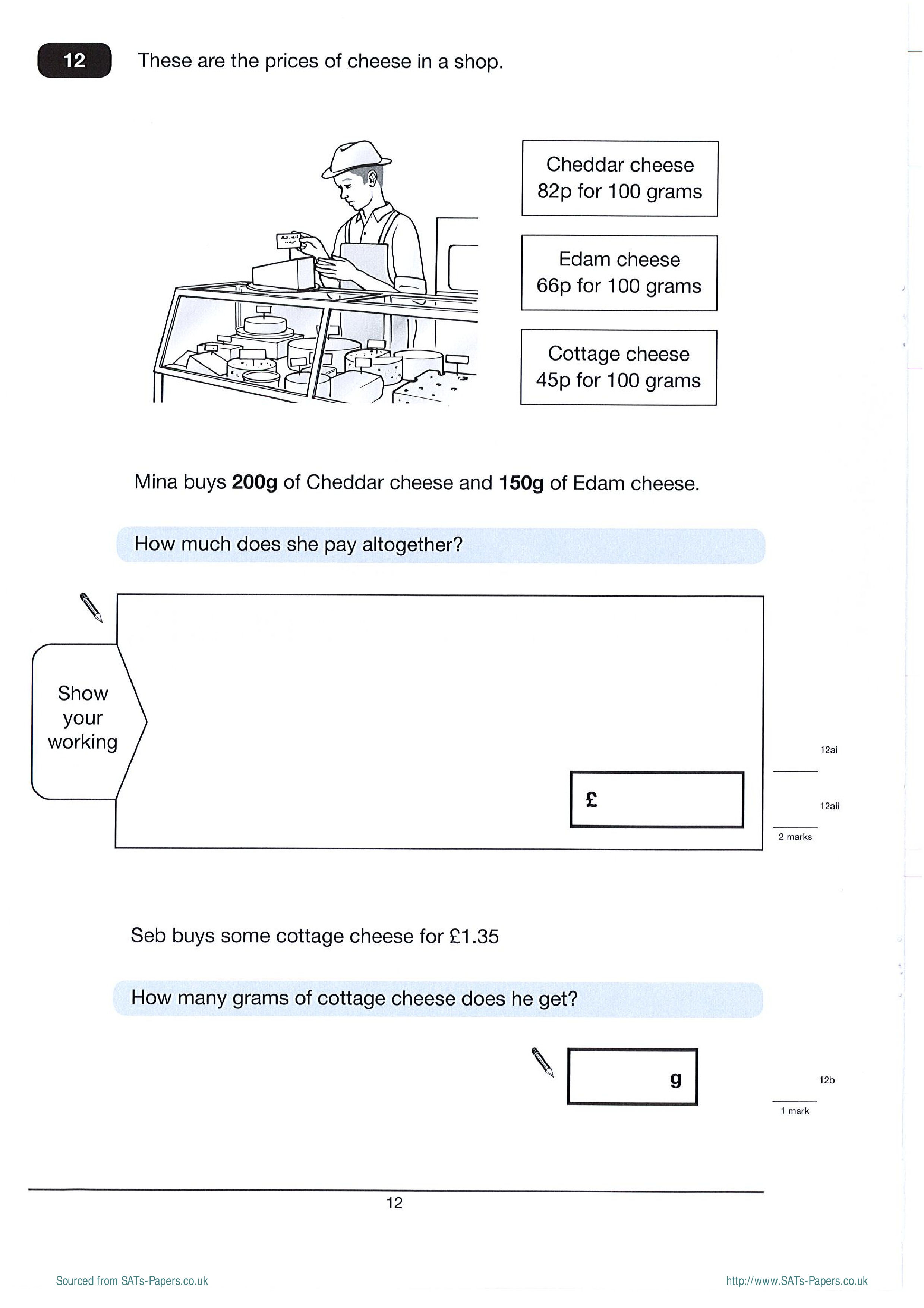 FREE Worksheets KS2 Maths Test a 2012 SATs Papers The Islamic Home Education Resources