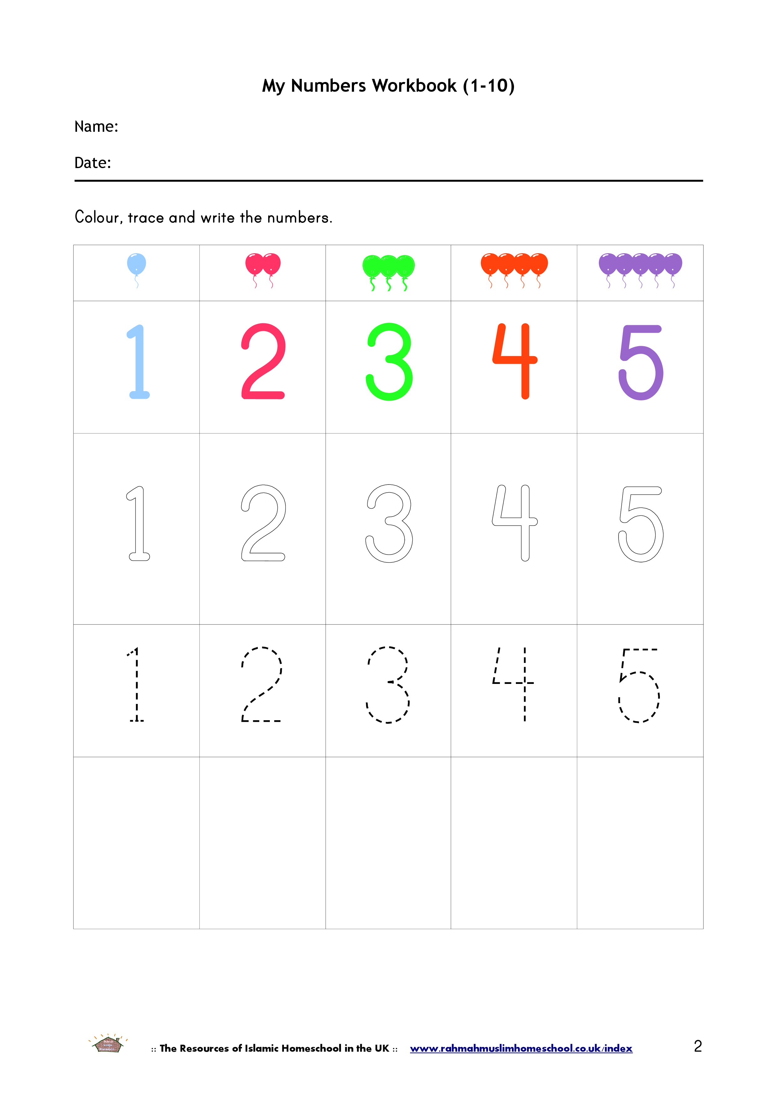 Maths My Numbers Workbook 1 10 The Islamic Home Education Resources