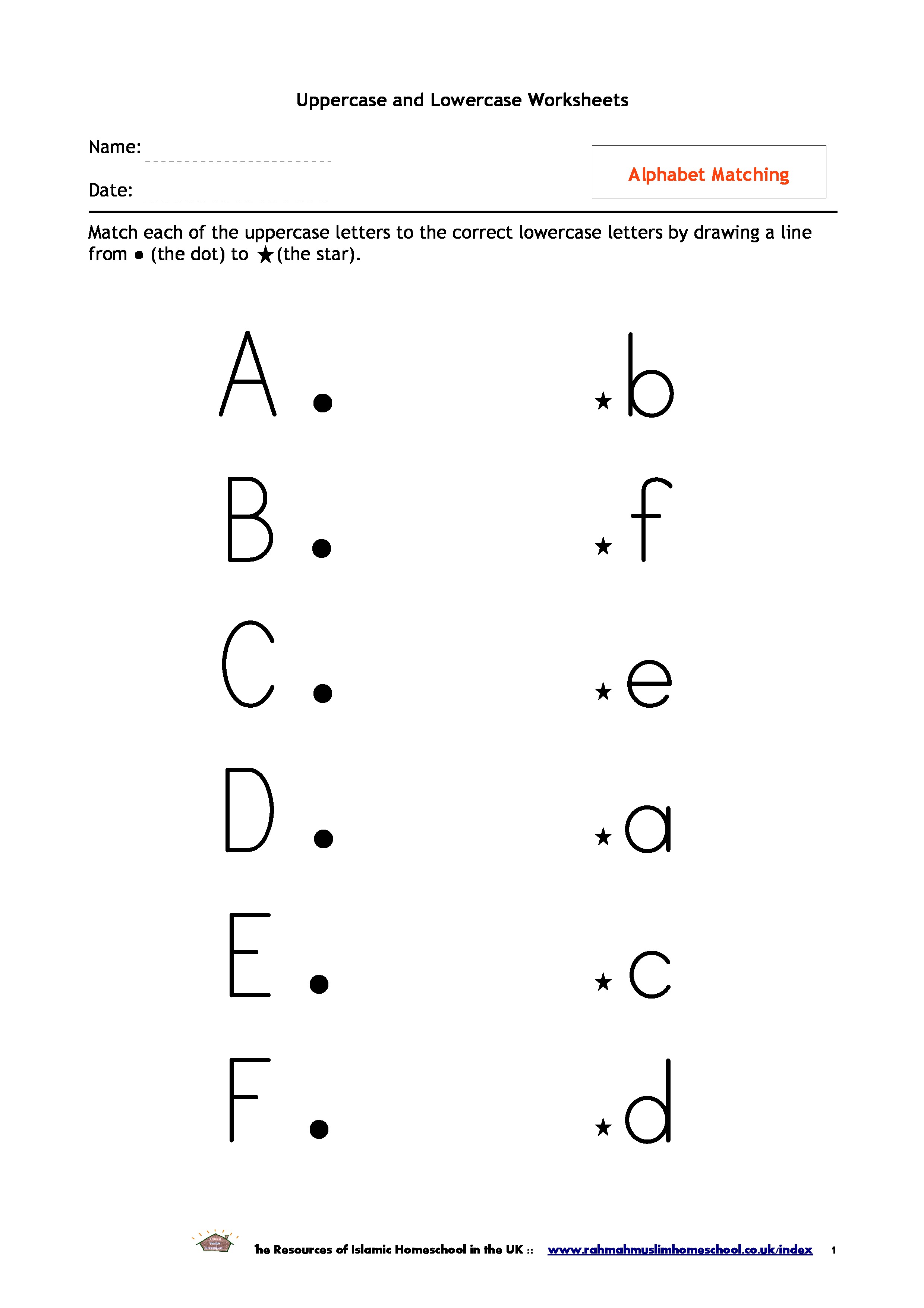 Alphabet Matching Worksheets The Islamic Home Education Resources